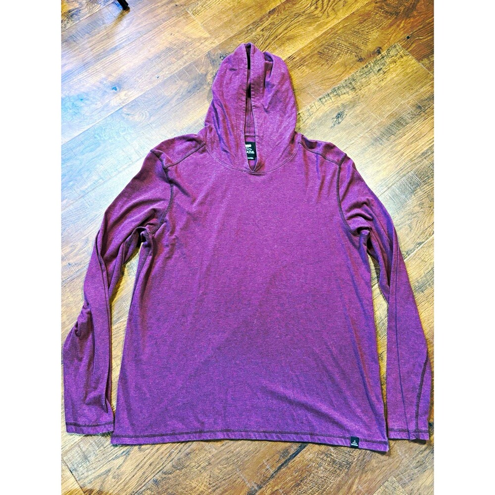 prAna Men’s Hoodie XL Regular Maroon Pullover Long Sleeve Solid Knit Cotton Logo